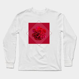 Red Peony Flower in a Diamond Design Long Sleeve T-Shirt